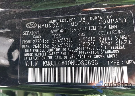 2022 Hyundai Tucson Hybrid Sel Convenience z USA, uszkodzony, nr VIN KM8JFCA10NU035693